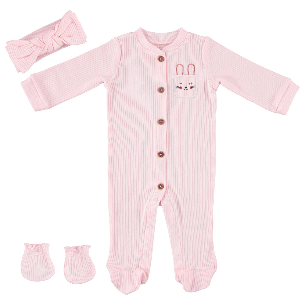 Newborn-Essentials-Pajama-Set-Baby-Girl-Sleeper-Footie-Scratch-Mittens-Registry-Shower-Gift-Image1