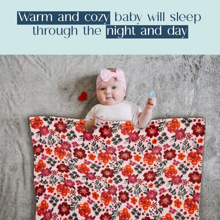 big red roses on plush baby blanket