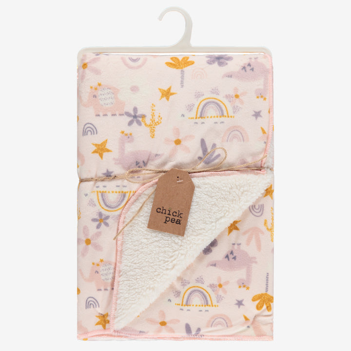 Baby blanket pink explosion shown for retail with blanket