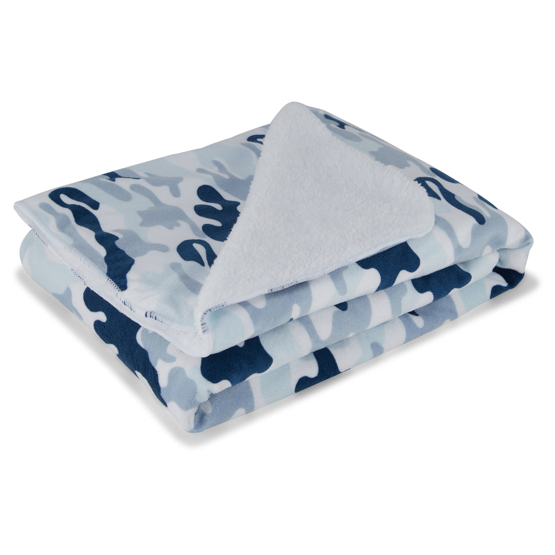blue camo pattern flat large baby blanket