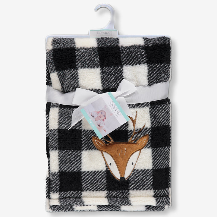 Baby blanket fox embroidered shown for retail with blanket