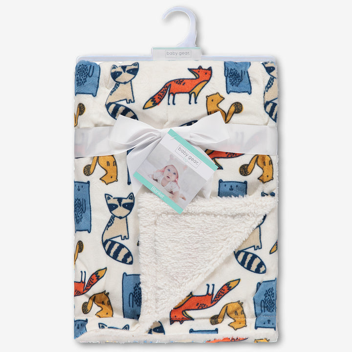 Baby blanket winter animal shown for retail with blanket