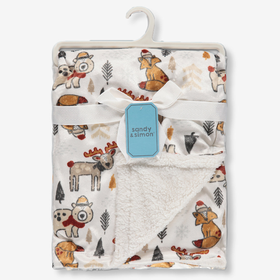 Baby blanket snow animals shown for retail with blanket